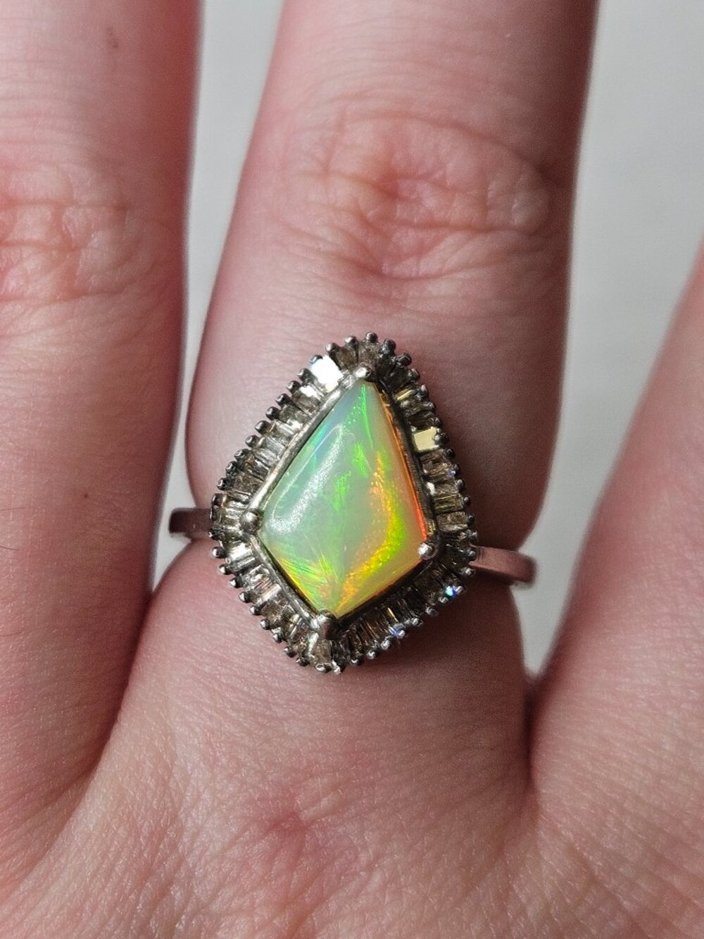 Djoy D Joy 925 Sterling Silver Opal Diamond Halo Cocktail Ring Size 8